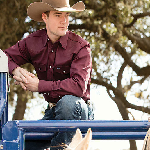 Men's Cowboy Cut® Firm Finish Long Sleeve Western Snap Solid Work