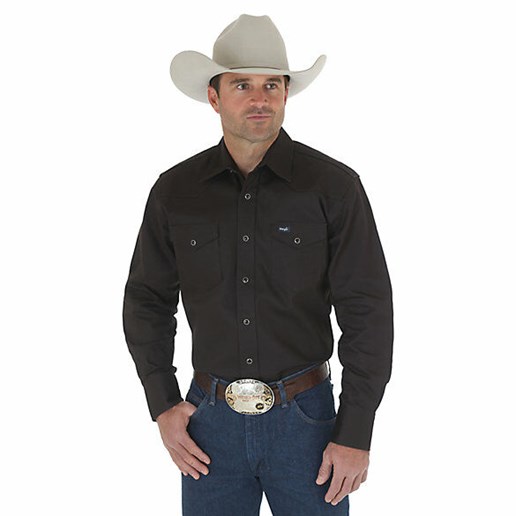 Men's Cowboy Cut® Firm Finish Long Sleeve Western Snap Solid Work Shirt