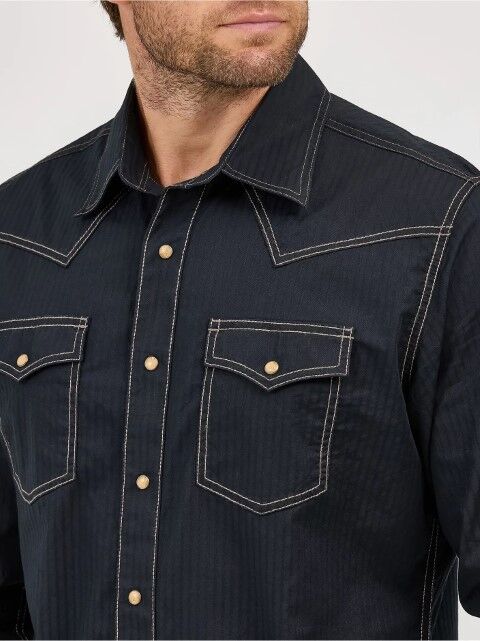 Wrangler Men's Wrangler Retro Long Sleeve Western Snap Solid Dobby Shirt