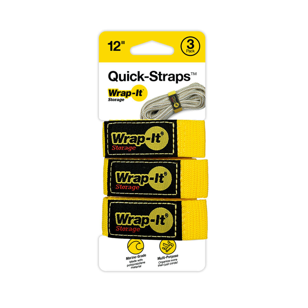Wrap-It Quick-Straps 12-In Yellow Hook-and-Loop Strap, 3-Pk