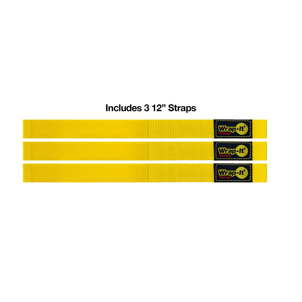 Wrap-It Quick-Straps 12-In Yellow Hook-and-Loop Strap, 3-Pk