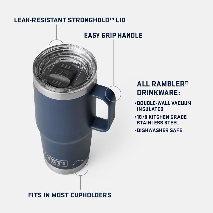 Yeti Navy Rambler Travel Mug With Stronghold Lid, 20-Oz