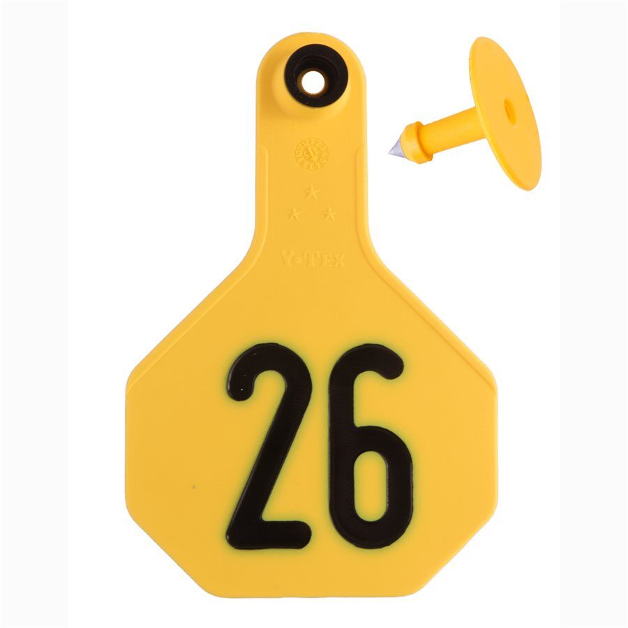 Numbered 26-50 Medium Yellow Ear Tags