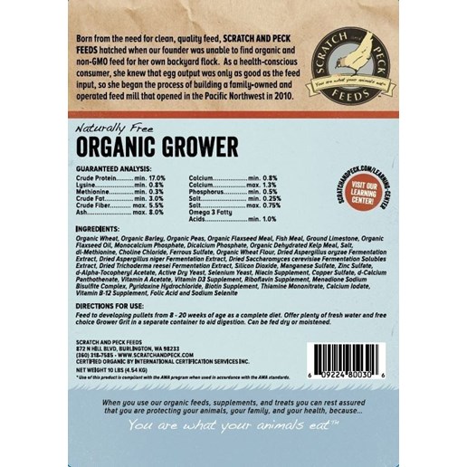 Scratch & Peck Naturally Free Organic Grower Chicken & Duck Feed, 40-Lb Bag