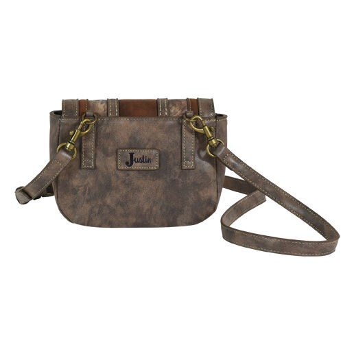 Women's Saddle Bag with Weathered Tooling in Tonal Brown
