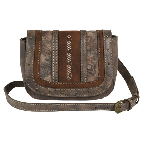 Women's Saddle Bag with Weathered Tooling in Tonal Brown