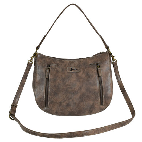 Women's Hobo Bag with Weathered Tooling in Tonal Brown