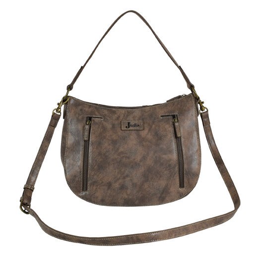 Women's Hobo Bag with Weathered Tooling in Tonal Brown
