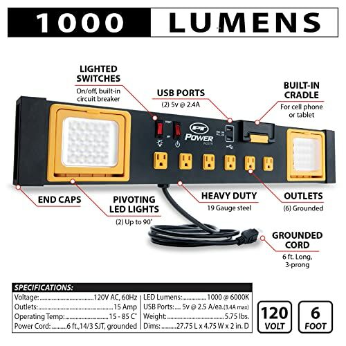 3-in-1 Heavy Duty Workshop Power Strip
